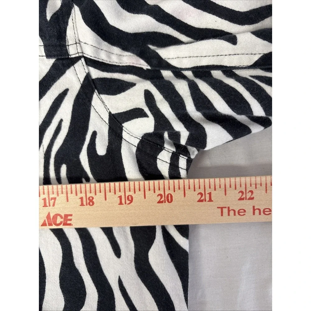 New Directions Zebra Print Canvas Studded Jacket Women Medium Black White Zip